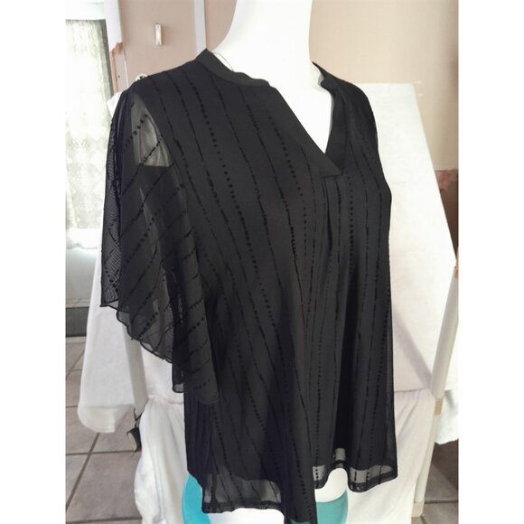 New Womens Whimsigoth Night Out Work Church Flared Flutter Sleeve Blouse Blk XL - Picture 2 of 8